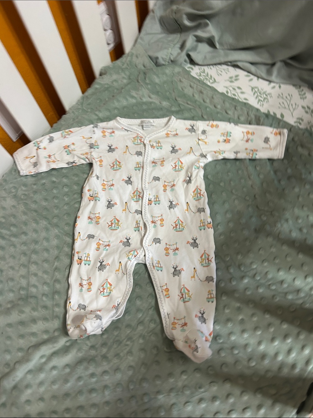 Kissy Kissy White Footed One-Piece with Circus Animal Print